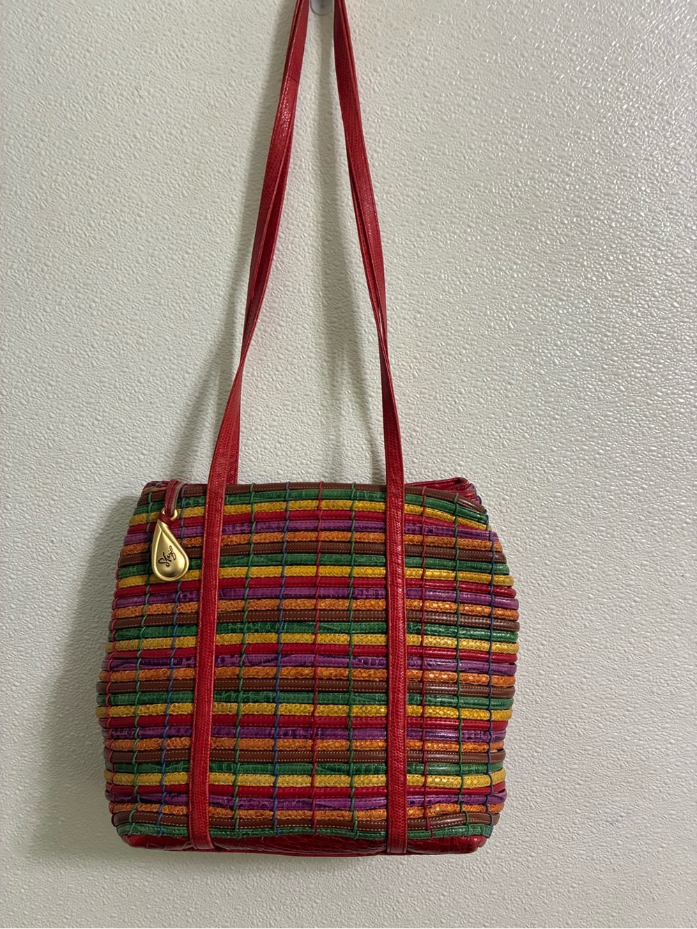 Vintage 1980’s Sharif Colorful Leather Woven Women’s Shoulder Bag